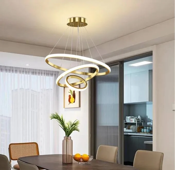 Lustre Luminária Pendente de 3 Anéis LED Moderna Regulável com Controle Remoto 1 image 2