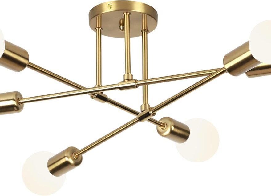 Luminária Pendente De 6 Cabeças Dourada, Pendente LumináriaDe Teto Regulável, Luminária Pendente Para Cozinha, Quarto, Sala De Estar