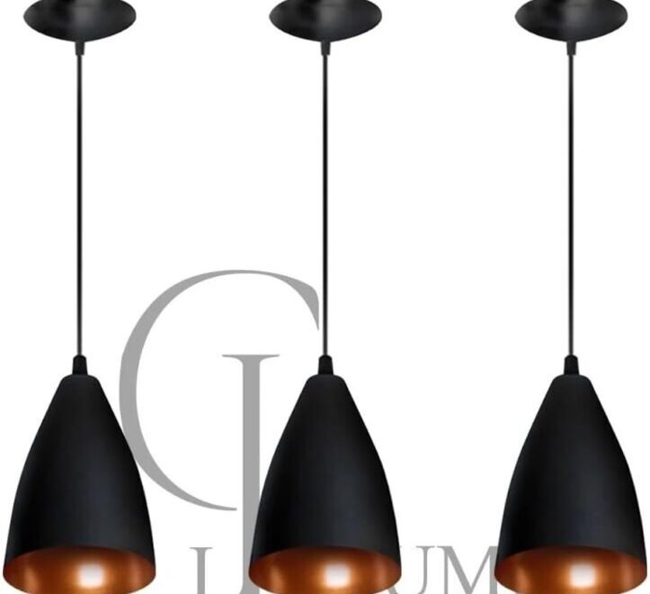 Kit 3 Pendentes Vegas (preto Textura/Bronze)