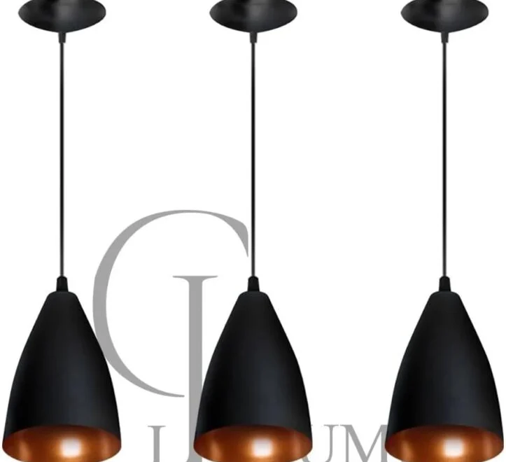 Kit 3 Pendentes Vegas (preto Textura/Bronze)